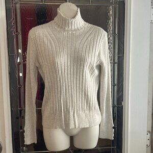 APT.9 Womens Turtleneck Sweater Ribbed Off White Stretch Soft Buttons Sz L